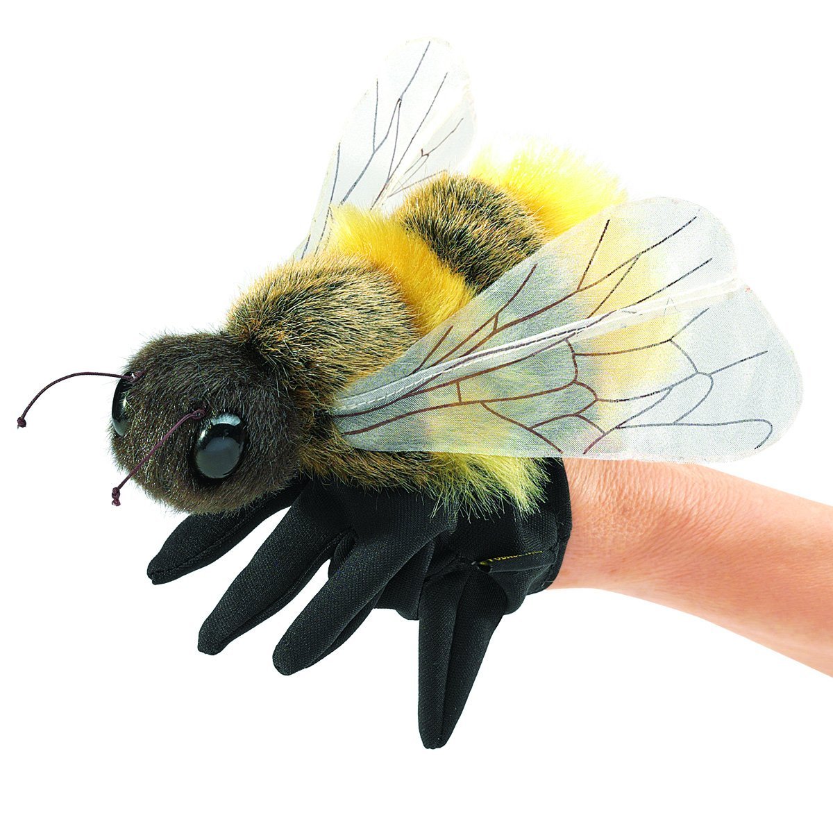 Folkmanis Honey Bee hand puppet front view for imaginative play.