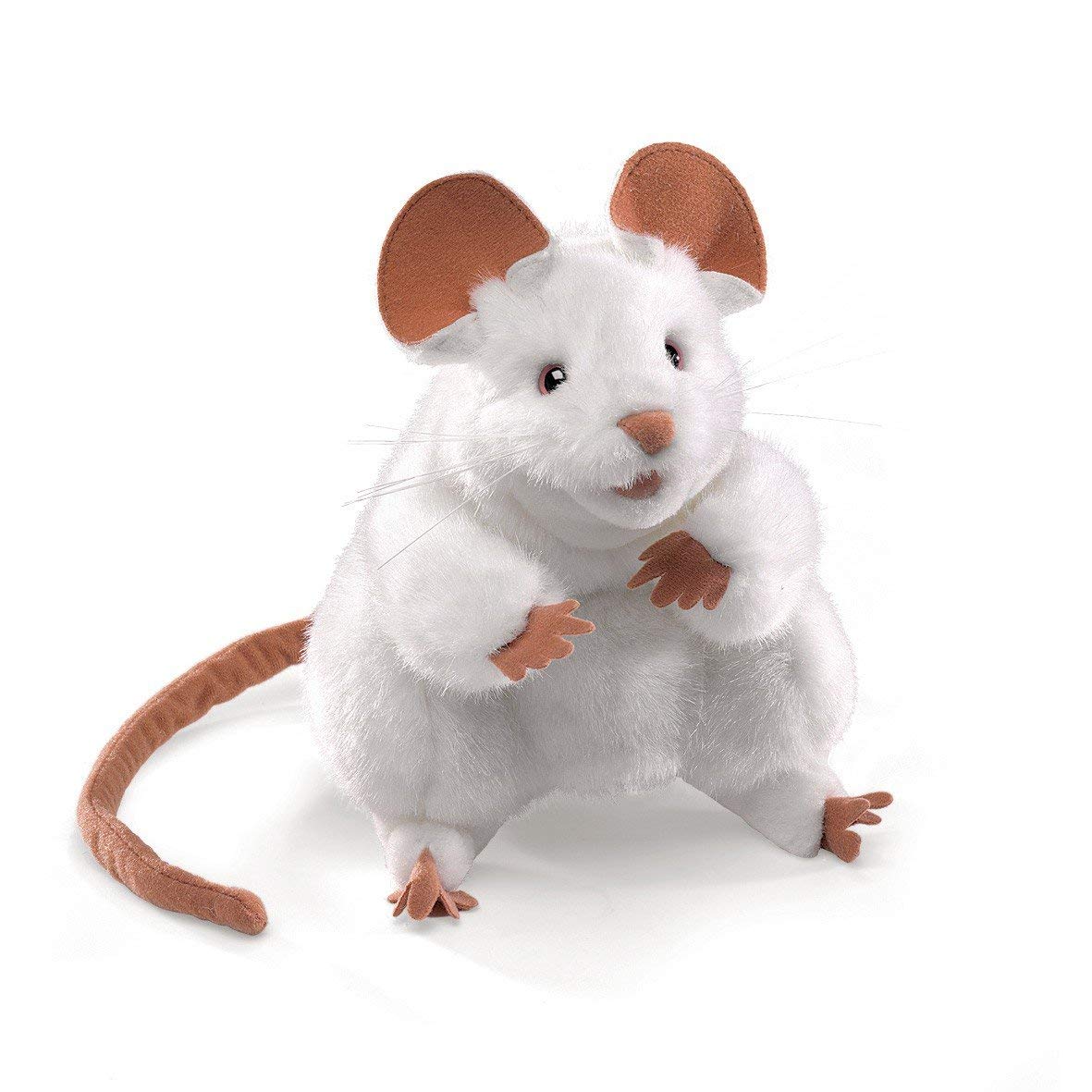 Folkmanis Mouse Hand Puppet White, front view, soft for storytelling and pretend play