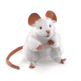 Folkmanis Mouse Hand Puppet White, front view, soft for storytelling and pretend play