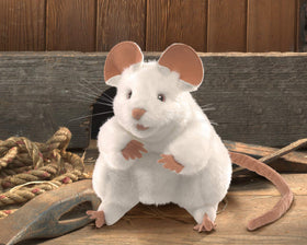 Folkmanis Mouse Hand Puppet White on hand, movable mouth for expressive performances