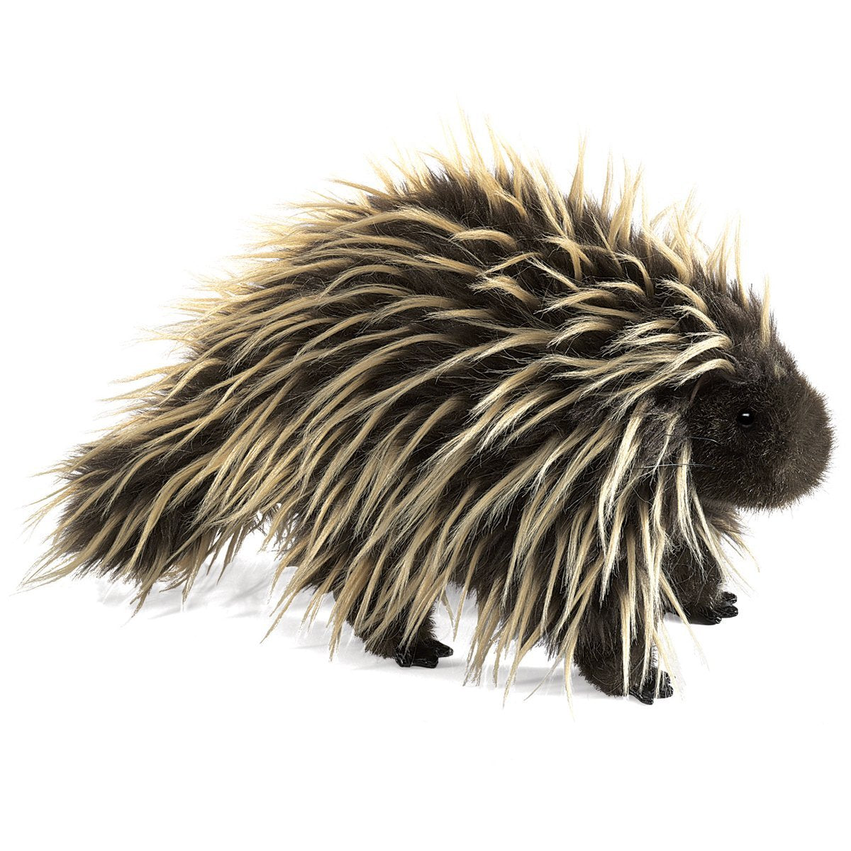 Folkmanis Porcupine Hand Puppet front view highlights realistic quills for engaging stories.