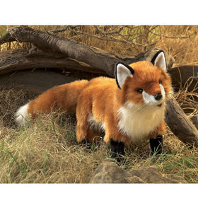Folkmanis Red Fox face closeup showing realistic features for engaging puppet shows.