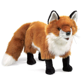 Folkmanis Red Fox hand puppet standing for stage storytelling and lively performances.