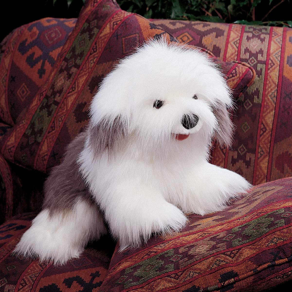 Folkmanis Sheepdog hand puppet, close-up fur detail, enhances realism.