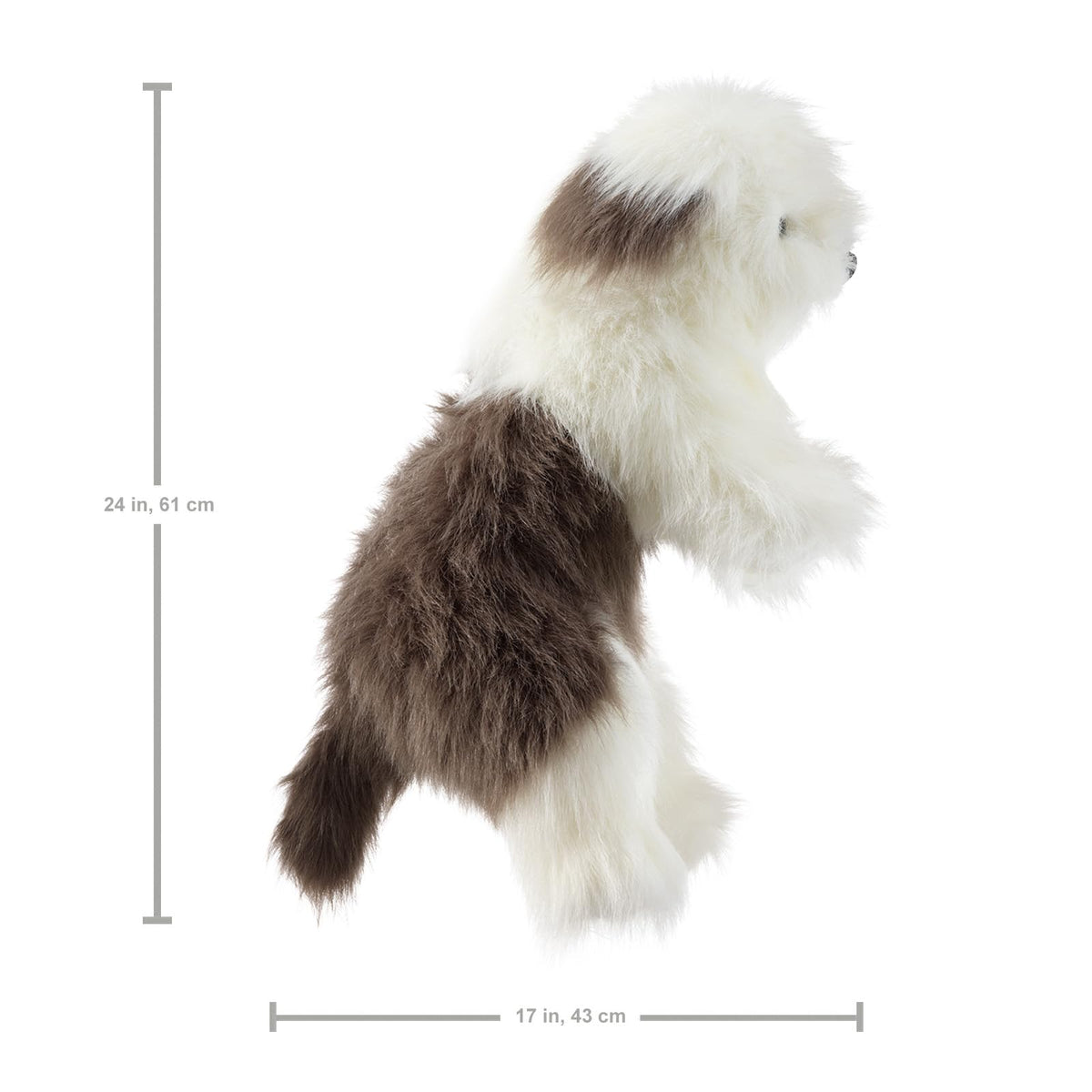 Folkmanis Sheepdog hand puppet, full-hand use, soft fur for snuggly play.