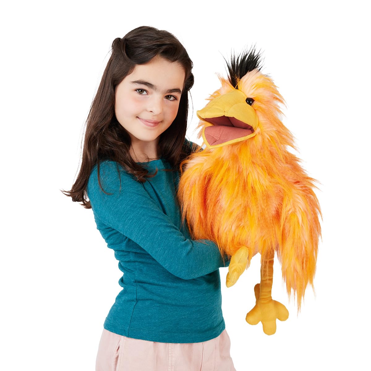 Folkmanis Silly Bird Hand Puppet with orange tufted plush detail