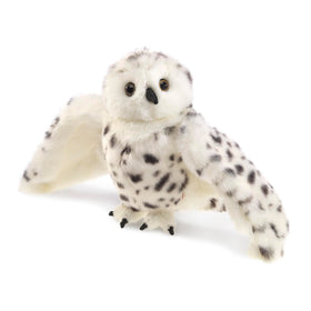 Folkmanis Snowy Owl hand puppet, front view with realistic fur for storytelling
