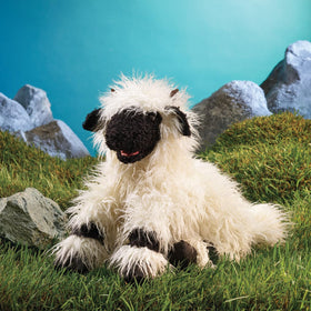 Folkmanis Valais Blacknose Sheep hand puppet realistic ears and eyes for believable performances.