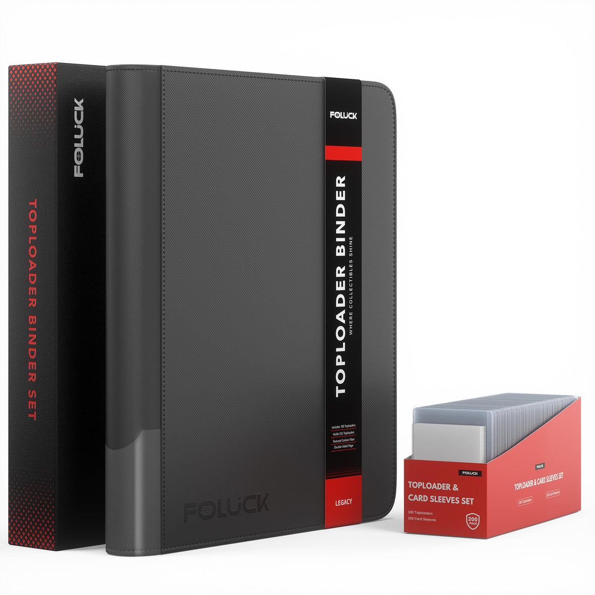 Foluck 9-pocket top loader binder front view for organized card display.