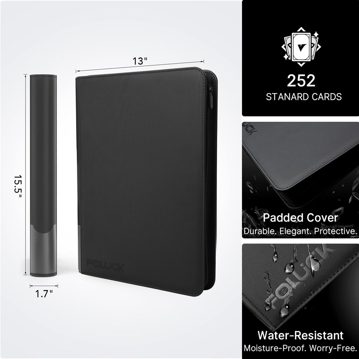 Foluck interior pages show 9 pockets per page for secure storage.