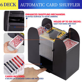 FONBEAR 6-deck shuffler powered by batteries for reliable casino-style shuffling.