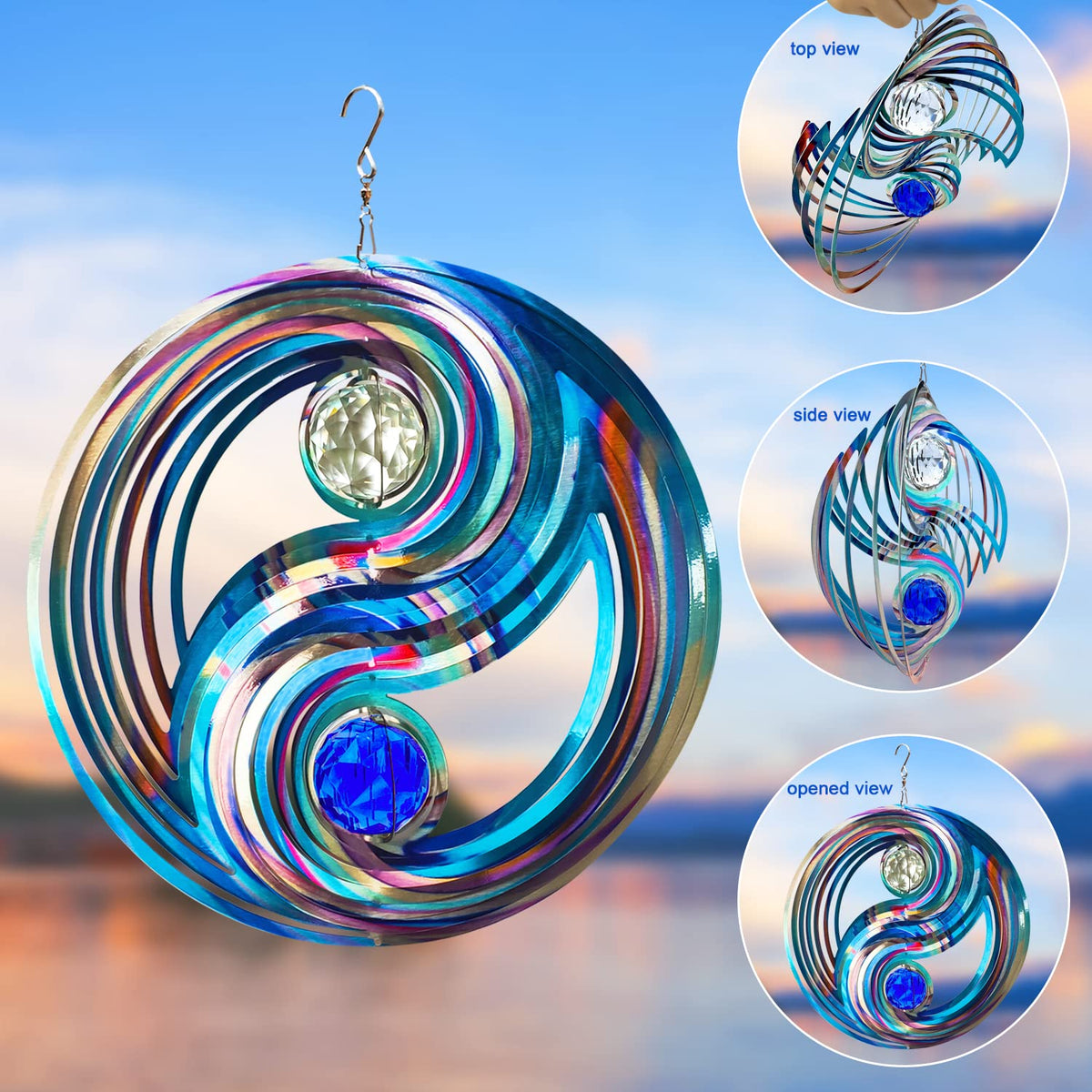 3D kinetic FONMY wind spinner in a cozy patio setting