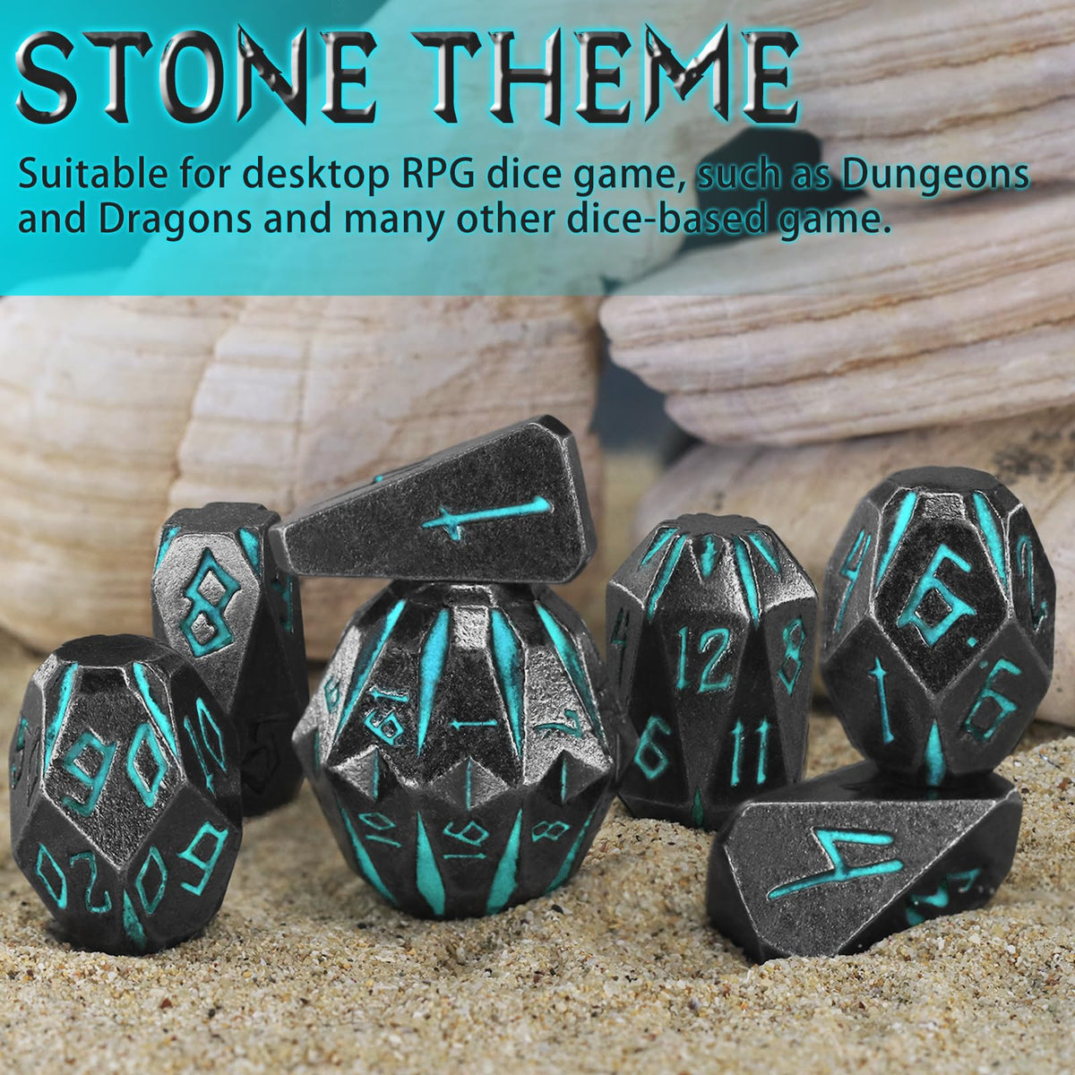 FONVGOGO Stonehenge blue D20 dice for decisive critical hits.