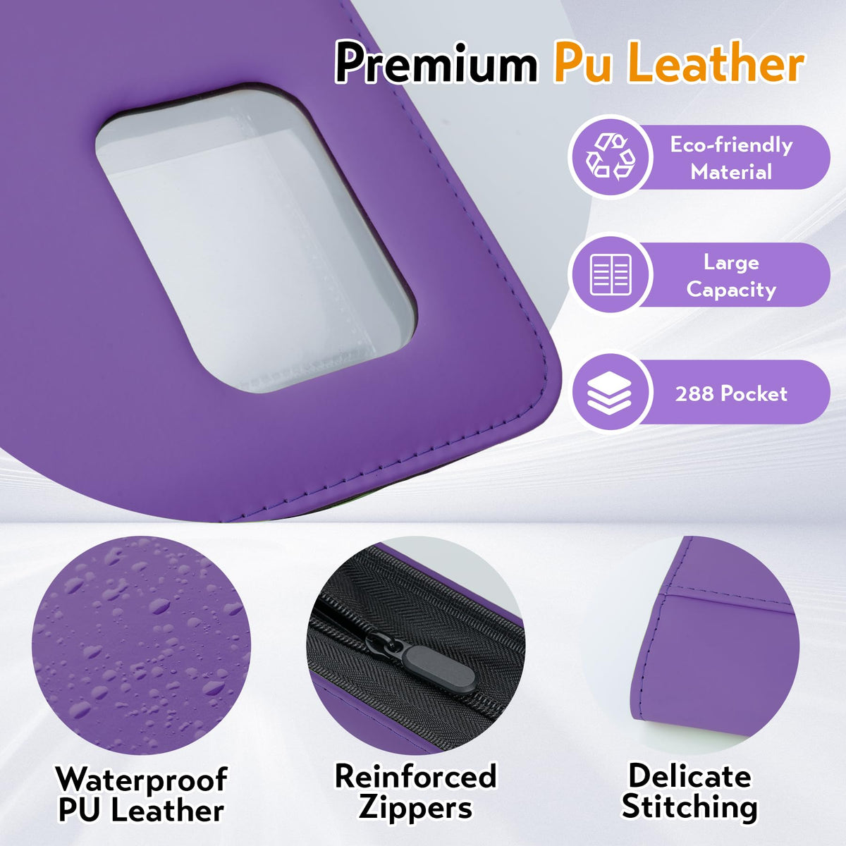 Distinctive purple window aids quick recognition and sorting.