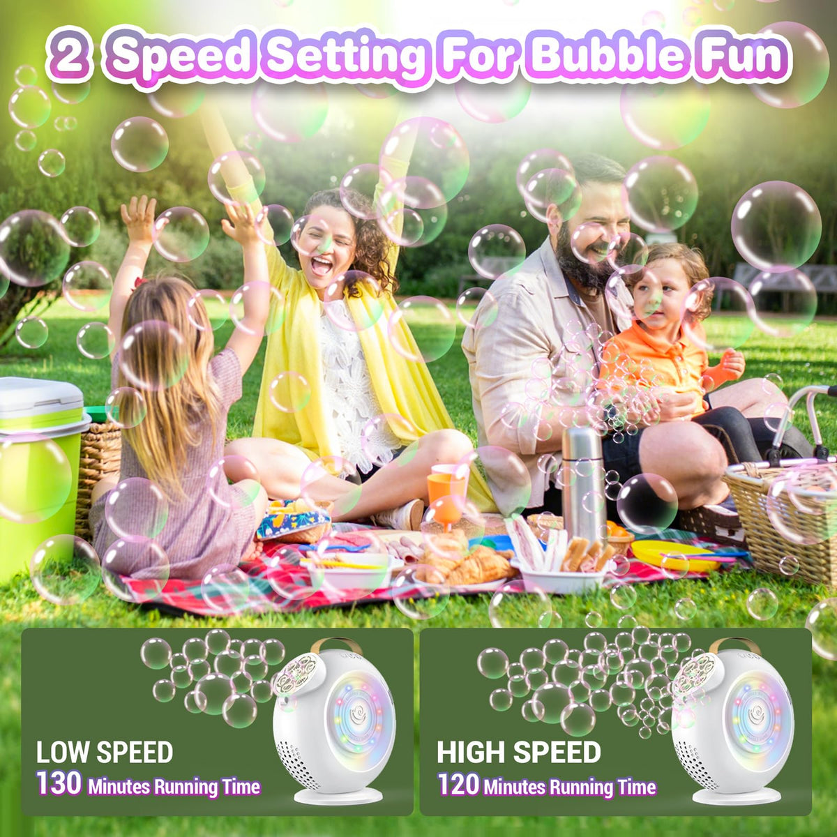 FORALES portable bubble maker with a comfortable handle for easy transport.