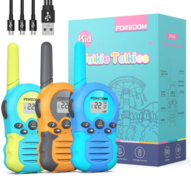 FOREDOM kids walkie talkie front view with rechargeable battery and long range.