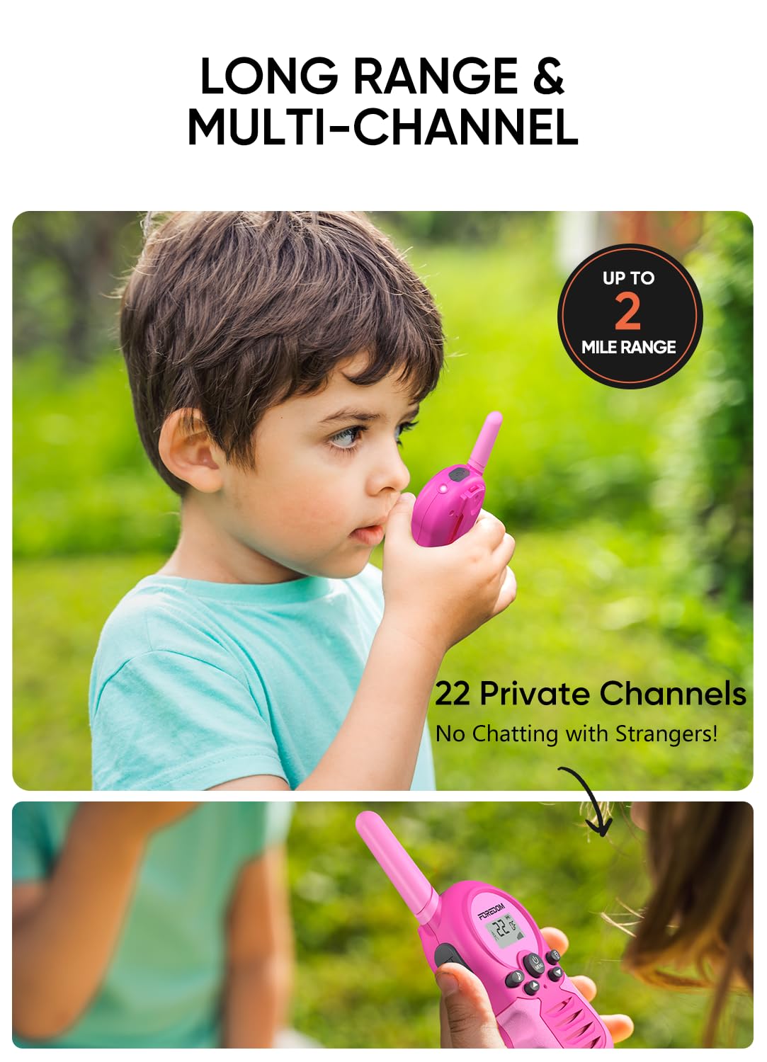 FOREDOM kids walkie talkies with belt clip for secure wear during games