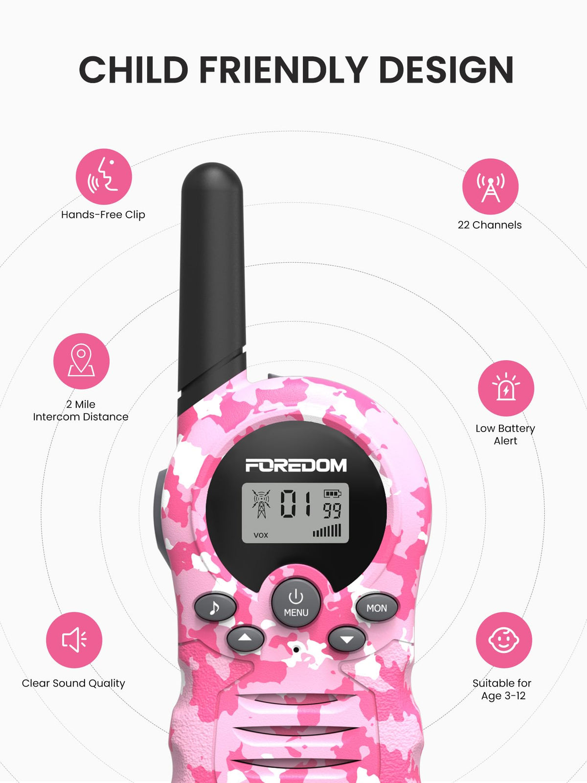 FOREDOM kid handhelds with belt clip for secure wear during adventures