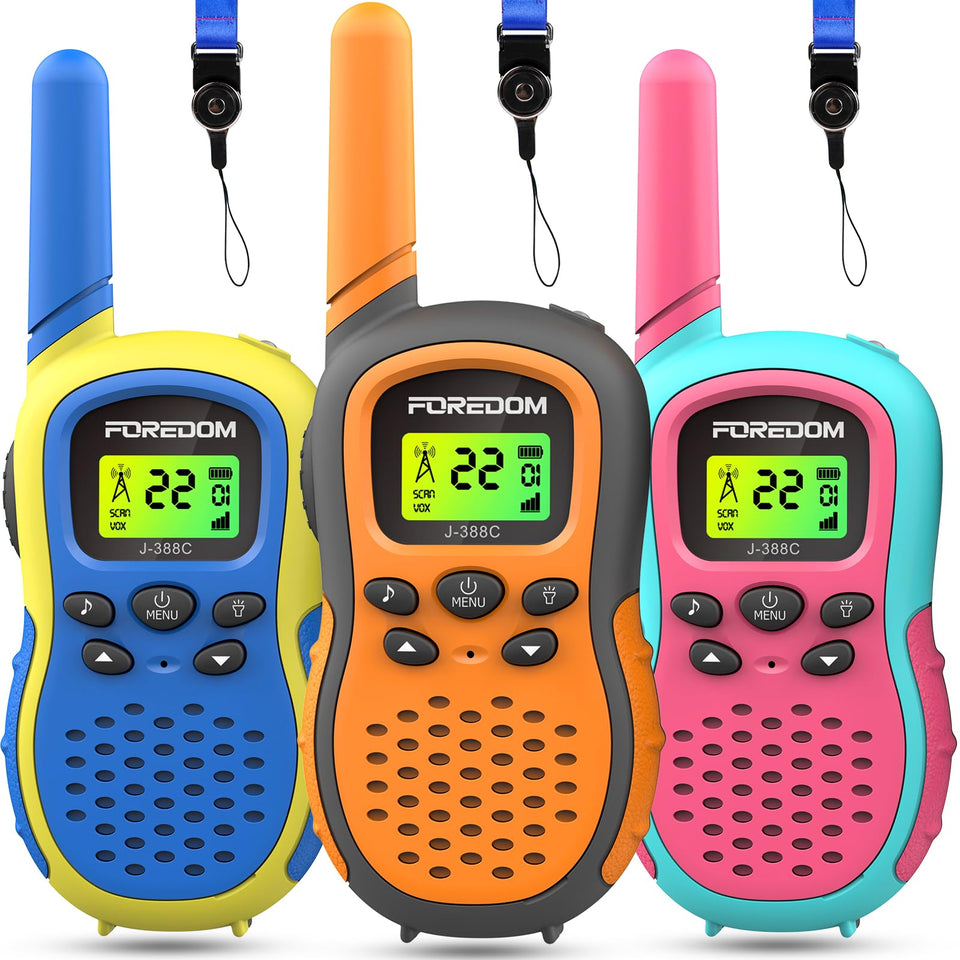 FOREDOM kid walkie-talkies offer a 2-mile range for outdoor play.
