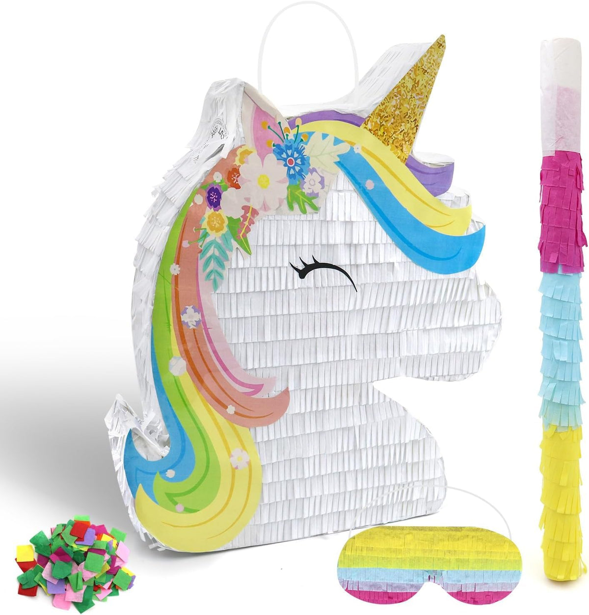 Forenee Unicorn Pinata Bundle shown as colorful party decor and candy reveal.