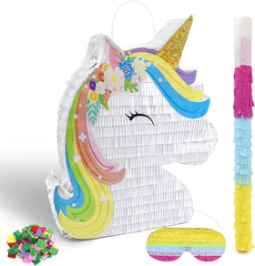 Forenee Unicorn Pinata Bundle shown as colorful party decor and candy reveal.