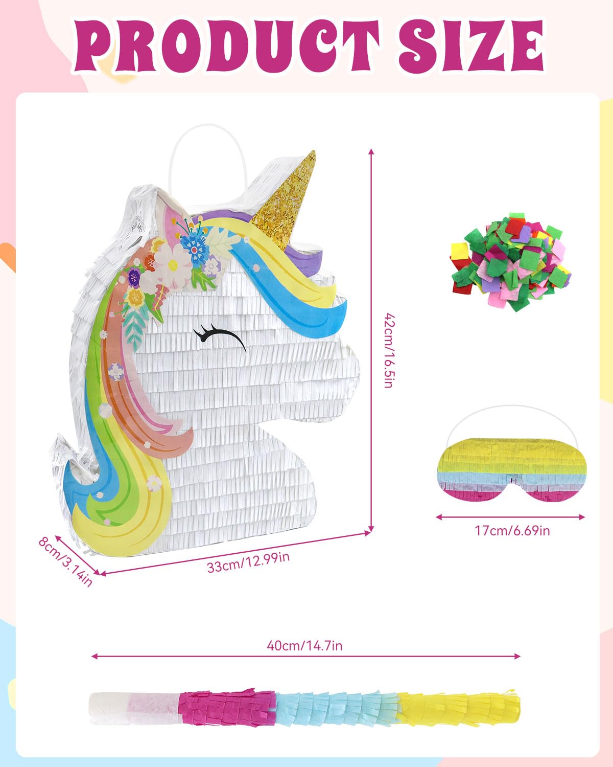 Forenee Unicorn Pinata Eye Mask displayed with playful party game accessory.
