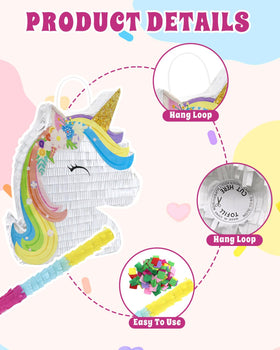 Forenee Unicorn Pinata Stick presented for safe, kid-friendly party play.