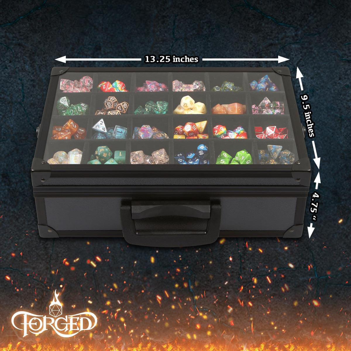 Forged Dice Co. display case closed, secure and dust-protected storage