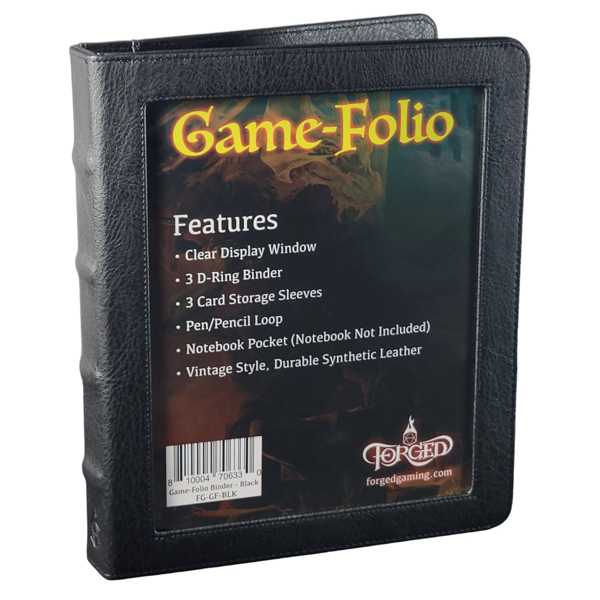 Forged Dice Co. Game-Folio binder front cover with vintage faux leather look for tabletop appeal