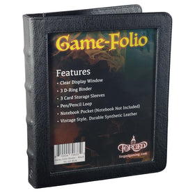 Forged Dice Co. Game-Folio binder front cover with vintage faux leather look for tabletop appeal