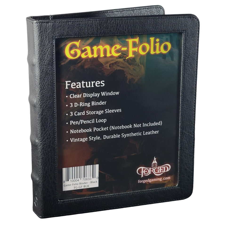 Forged Dice Co. Game-Folio binder front cover with vintage faux leather look for tabletop appeal