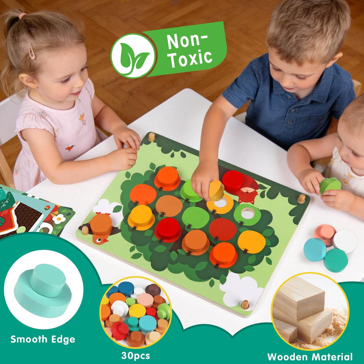 Fortand wooden set features smooth edges and non-toxic paint for safe toddler play.