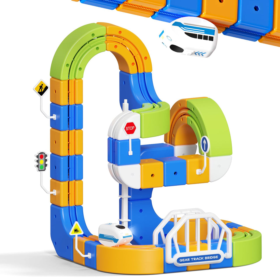Fortand electric train set with versatile tracks enables creative layouts for kids.
