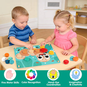 Fortand pegboard with buttons offers engaging, travel-friendly color matching for toddlers.