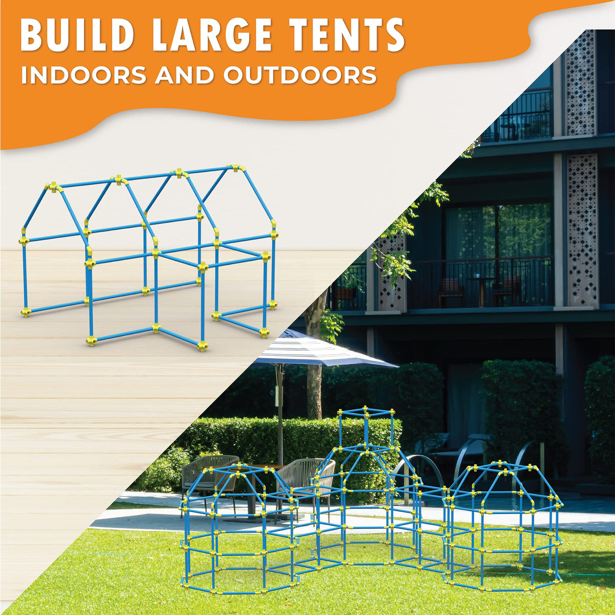 Fortstix 180pc kit for indoor and outdoor play, durable for adventures