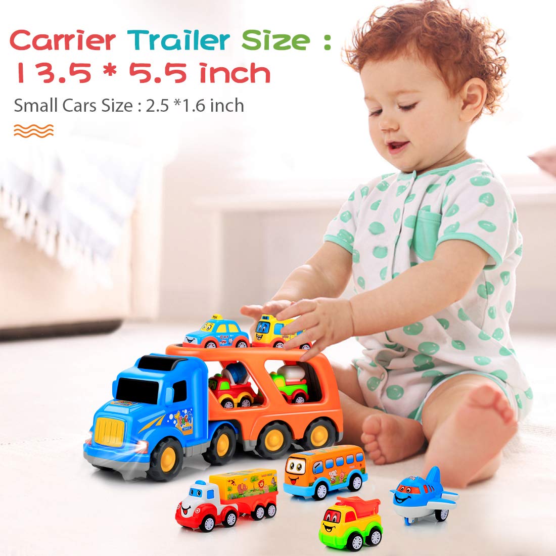 Forty4 pull-back small cars and carrier trailer enable easy movement.