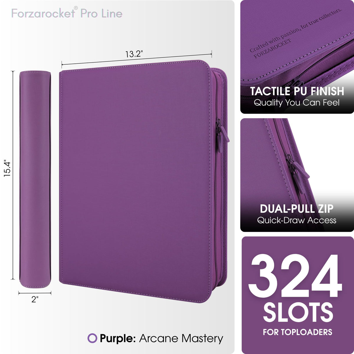 FORZAROCKET 324 Toploader Binder side-loading pocket enabling secure, spill-resistant card access.