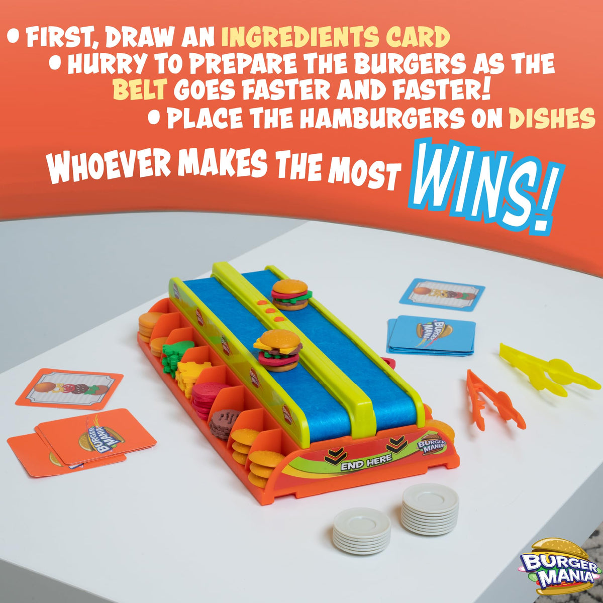 Fotorama Burger Mania ingredients display shows burger assembly sequence