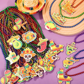 Gold powder print accents brighten beads under party lights