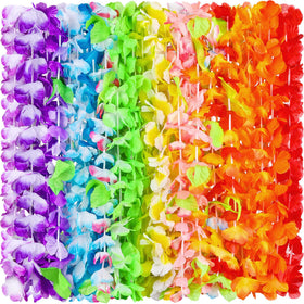 Fovths Hawaiian leis color display enhances tropical party mood.