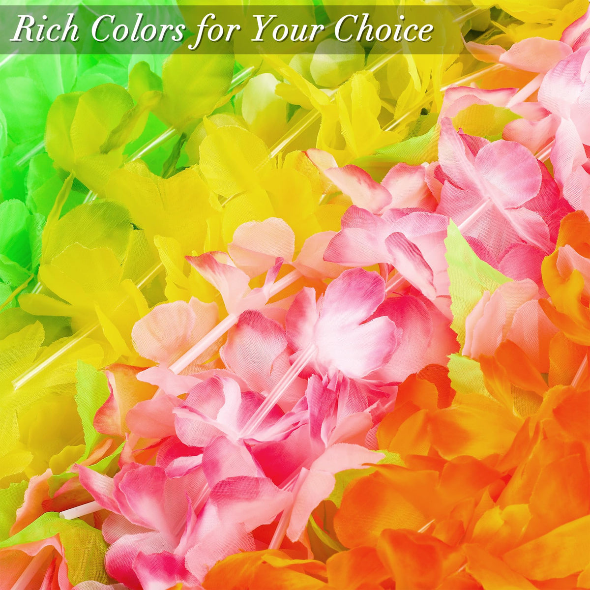 Fovths Hawaiian leis worn around the neck add festive flair.