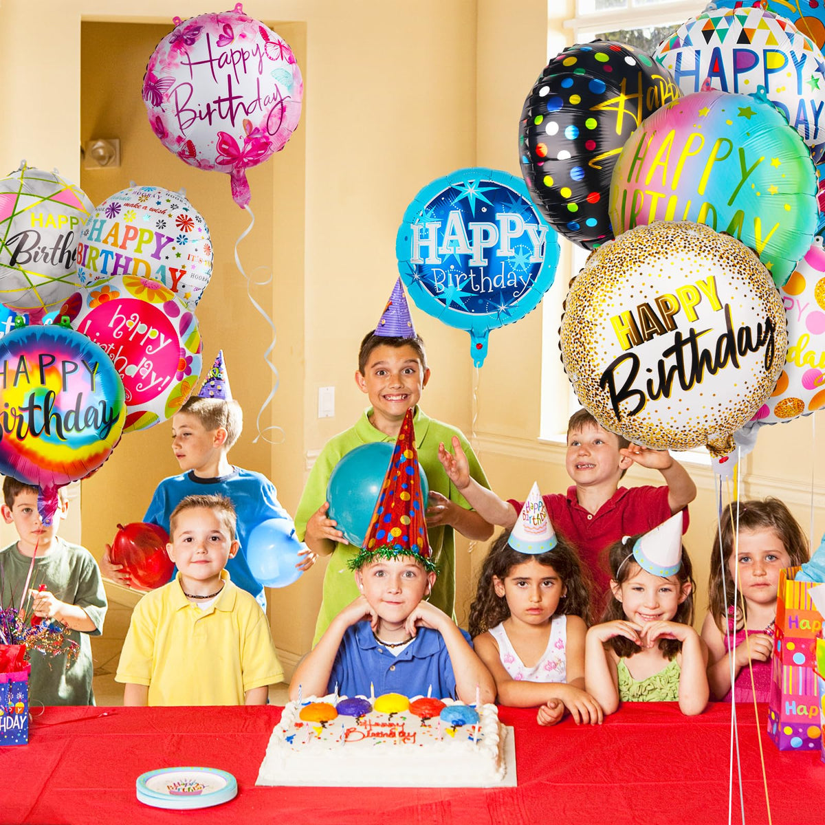 Fowecelt birthday balloon pack 100pcs for bulk decorating at parties.