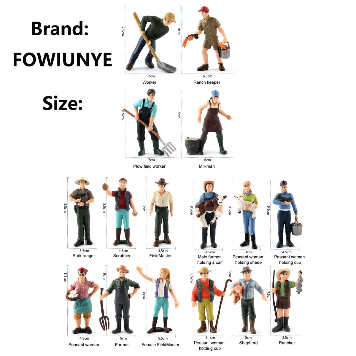 FOWIUNYE miniature farm figures diorama setup with lively farmer actions.