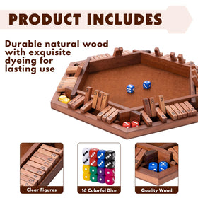 Fowreny Shut The Box dice set shows 16 dice for varied rounds.