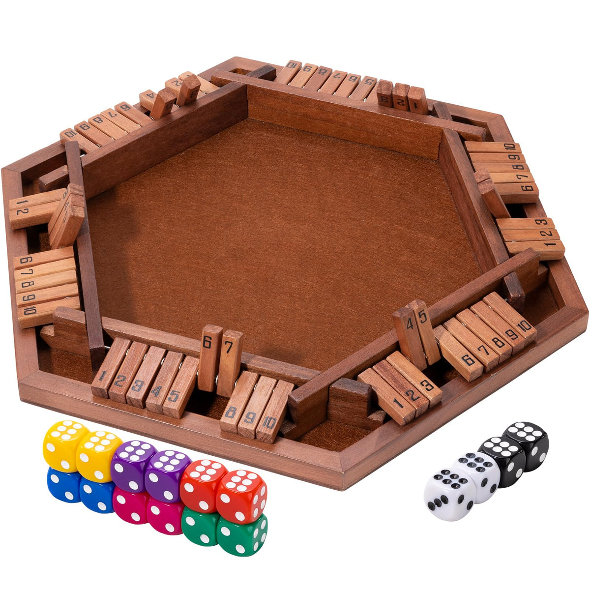 Fowreny Shut The Box front view, premium wooden board for family strategy fun.