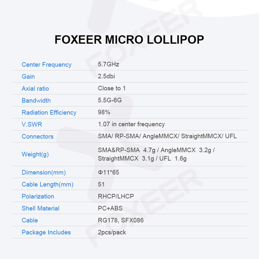 Foxeer Lollipop bendable antenna enables flexible mounting angles.