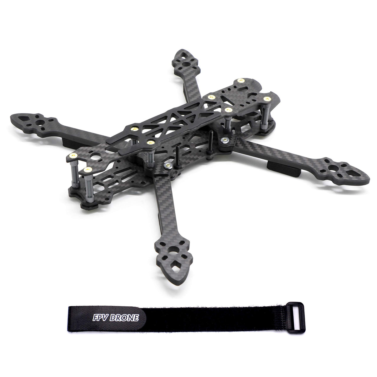 FPVDrone 225mm frame close-up of carbon fiber plate with precise CNC finish.