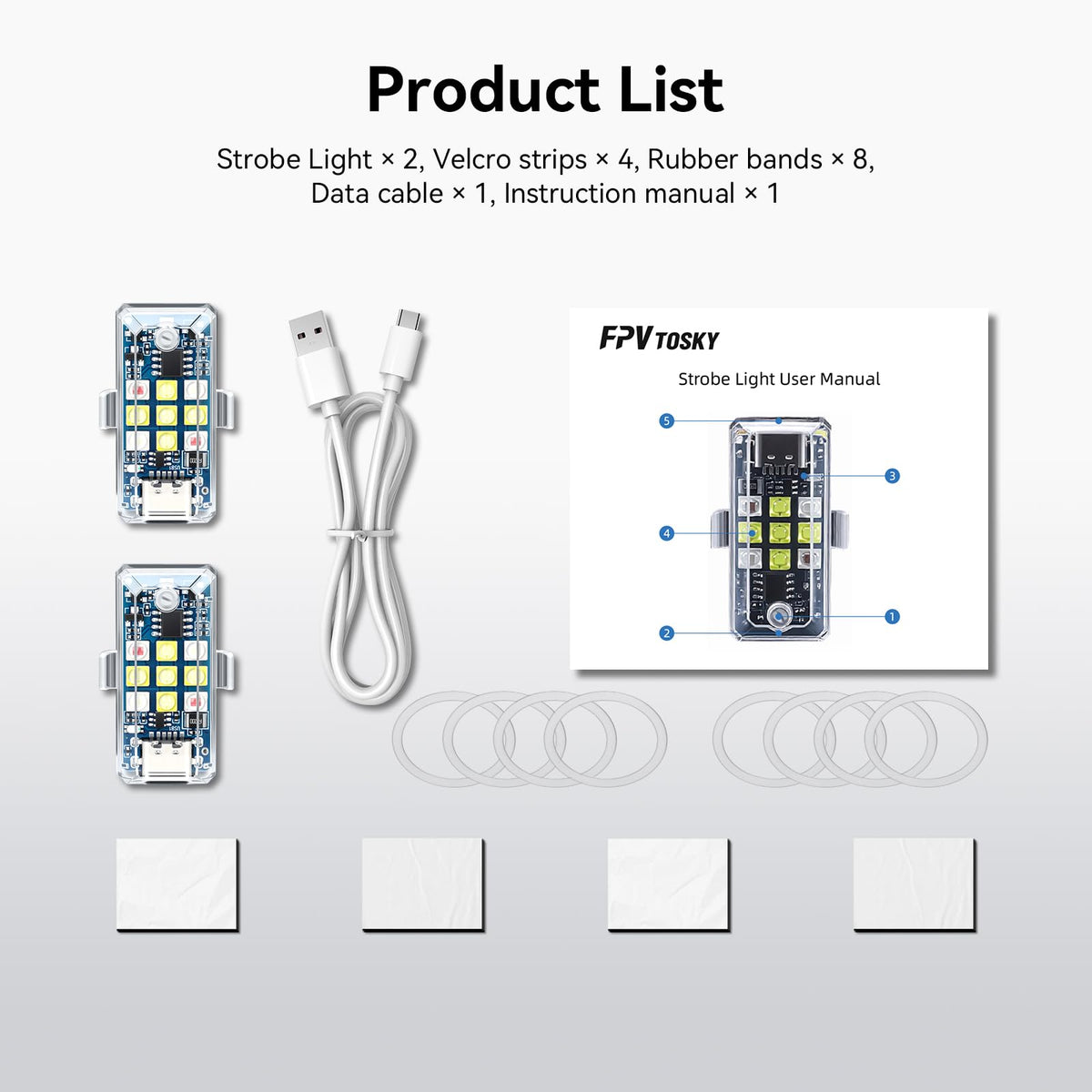 Two-pack FPVtosky strobe lights ready for quick use.