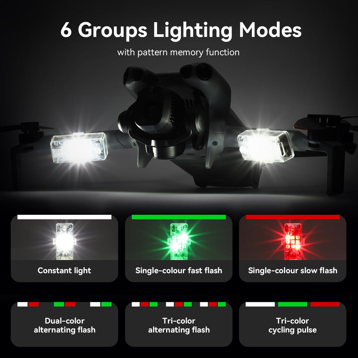 FPVtosky strobe attached to drone tail for versatile mounting.