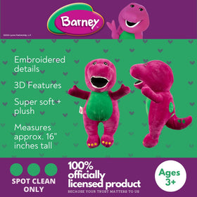 Franco Barney Cuddle Pillow face closeup emphasizes cheerful Barney smile and friendly design.